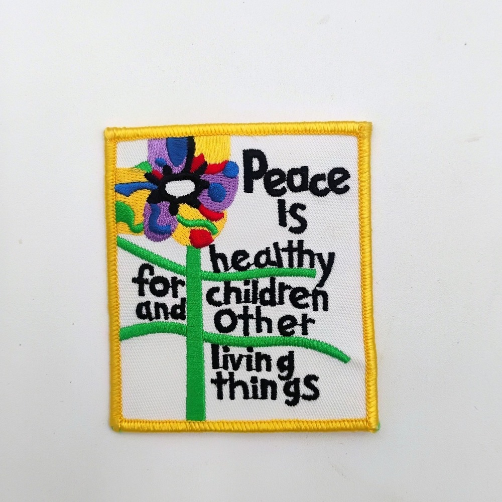 Peace Is Healthy For Children Flower Embroidered Patch Iron On Sew On Badge